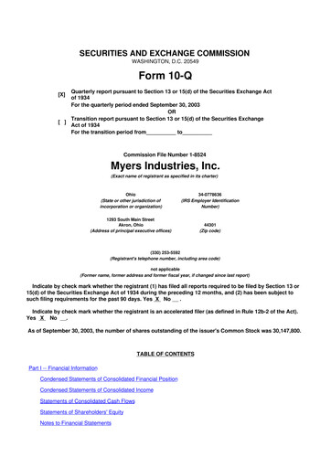 Thumbnail Myers Industries 10-Q Quarterly Report FY 