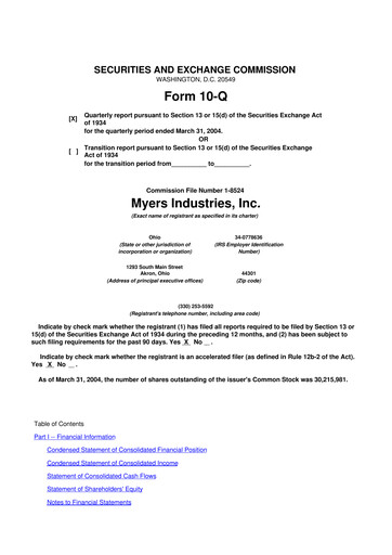 Thumbnail Myers Industries 10-Q Quarterly Report FY 