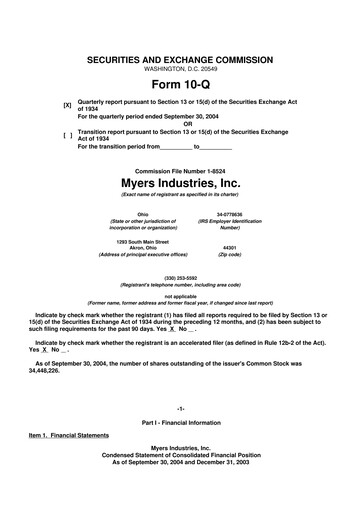 Thumbnail Myers Industries 10-Q Quarterly Report FY 