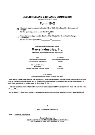 Thumbnail Myers Industries 10-Q Quarterly Report FY 