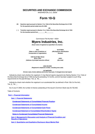 Thumbnail Myers Industries 10-Q Quarterly Report FY 