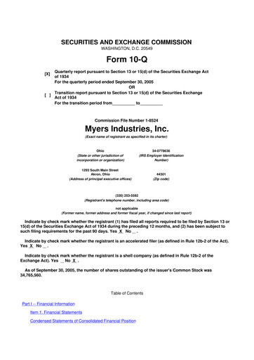 Thumbnail Myers Industries 10-Q Quarterly Report FY 