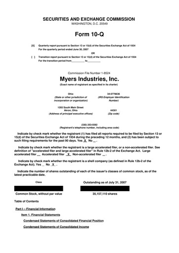Thumbnail Myers Industries 10-Q Quarterly Report FY 