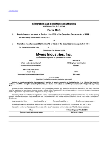 Thumbnail Myers Industries 10-Q Quarterly Report FY2012 