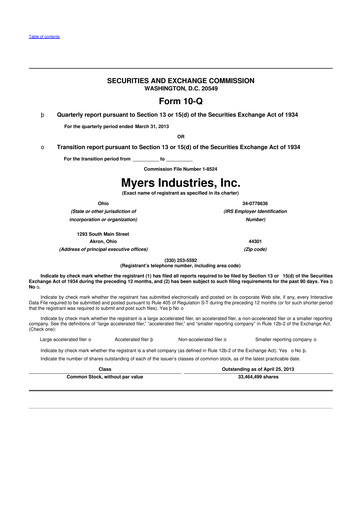 Thumbnail Myers Industries 10-Q Quarterly Report FY2013 