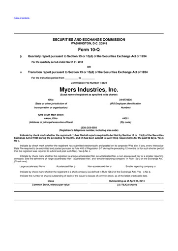 Thumbnail Myers Industries 10-Q Quarterly Report FY2014 