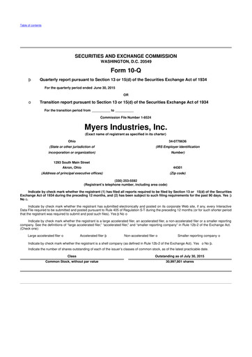 Thumbnail Myers Industries 10-Q Quarterly Report FY2015 