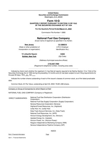 Thumbnail National Fuel Gas
 10-Q Quarterly Report FY 