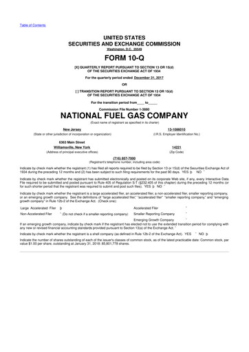 Thumbnail National Fuel Gas
 10-Q Quarterly Report FY2018 