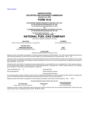 Thumbnail National Fuel Gas
 10-Q Quarterly Report FY2019 