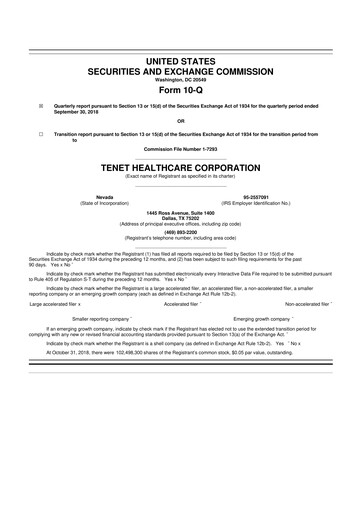 Thumbnail Tenet Healthcare 10-Q Quarterly Report FY2018 