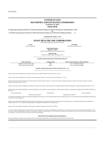 Thumbnail Tenet Healthcare 10-K Annual Report 2020