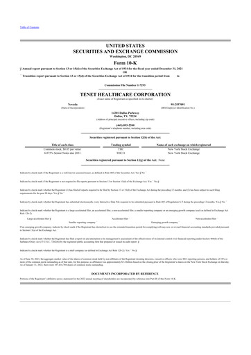 Thumbnail Tenet Healthcare 10-K Annual Report 2021