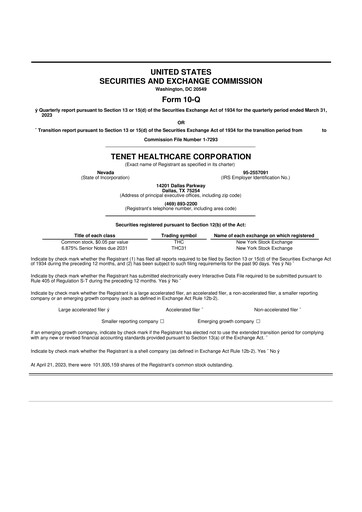 Thumbnail Tenet Healthcare 10-Q Quarterly Report FY2023 