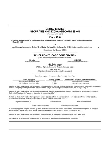 Thumbnail Tenet Healthcare 10-Q Quarterly Report FY2024 