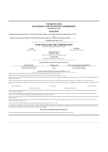 Thumbnail Tenet Healthcare 10-K Annual Report 2024