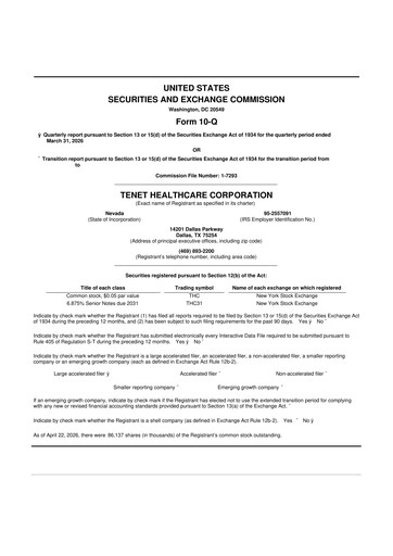 Miniature Tenet Healthcare 10-Q Rapport trimestriel  