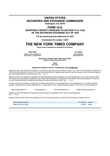 Thumbnail New York Times 10-Q Quarterly Report FY2012 