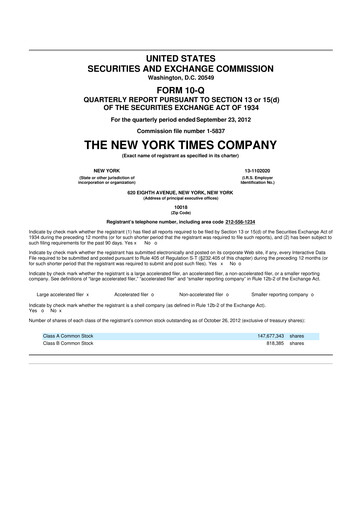 Thumbnail New York Times 10-Q Quarterly Report FY2012 