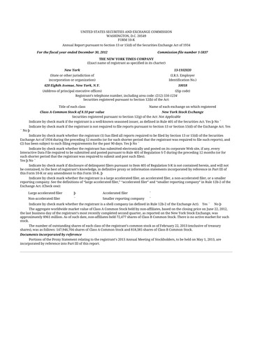 Thumbnail New York Times 10-K Annual Report 2012