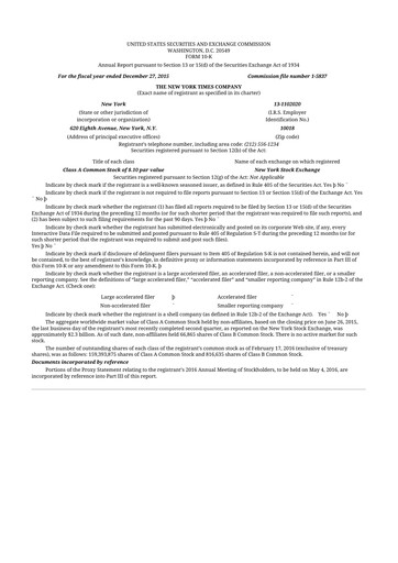 Thumbnail New York Times 10-K Annual Report 2015