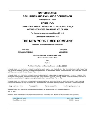 Thumbnail New York Times 10-Q Quarterly Report FY2016 