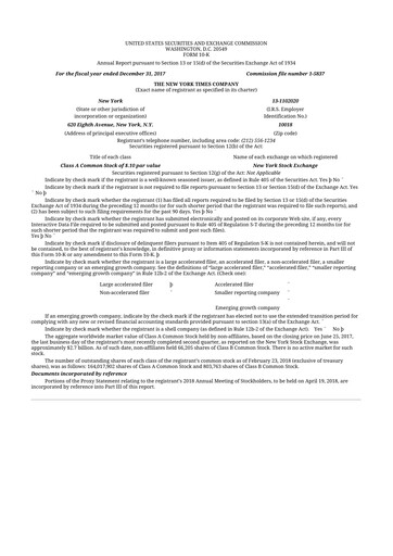 Thumbnail New York Times 10-K Annual Report 2017