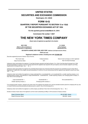 Thumbnail New York Times 10-Q Quarterly Report FY2019 
