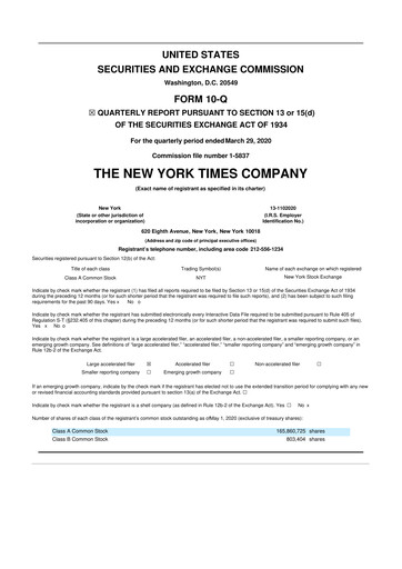 Thumbnail New York Times 10-Q Quarterly Report FY2020 