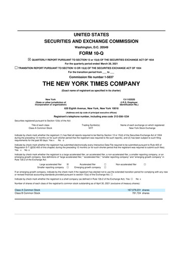 Thumbnail New York Times 10-Q Quarterly Report FY2021 