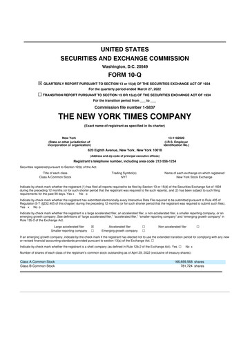 Thumbnail New York Times 10-Q Quarterly Report FY2022 