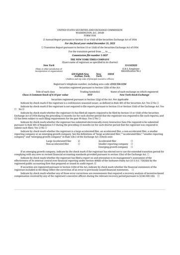 Thumbnail New York Times 10-K Annual Report 2023