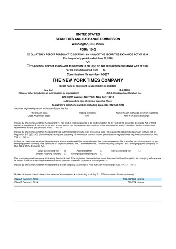 Thumbnail New York Times 10-Q Quarterly Report FY2026 