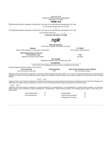 Miniature NPK International 10-Q Rapport trimestriel 2026 