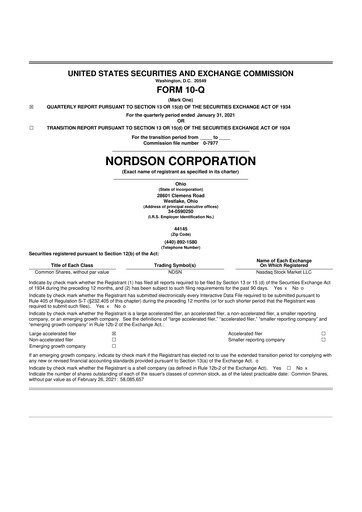 Thumbnail Nordson 10-Q Quarterly Report FY2021 
