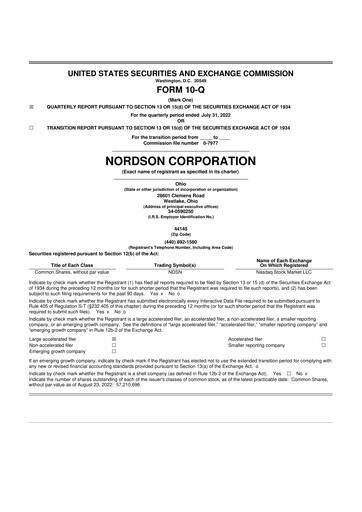 Thumbnail Nordson 10-Q Quarterly Report FY2022 