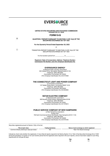 Vorschaubild Eversource Energy 10-Q Quartalsbericht 2022 