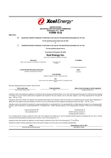 Thumbnail Xcel Energy 10-Q Quarterly Report FY2021 