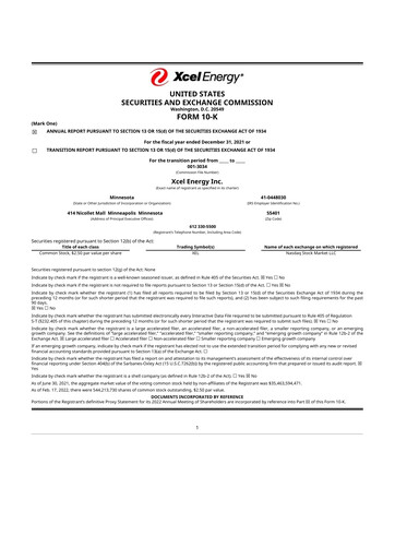 Thumbnail Xcel Energy 10-K Annual Report 2021