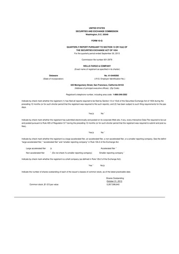 Thumbnail Wells Fargo 10-Q Quarterly Report FY2013 