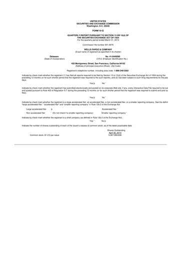 Thumbnail Wells Fargo 10-Q Quarterly Report FY2014 