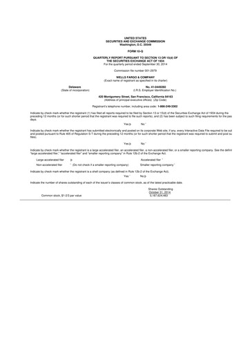 Thumbnail Wells Fargo 10-Q Quarterly Report FY2014 