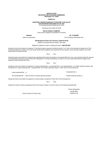 Thumbnail Wells Fargo 10-Q Quarterly Report FY2016 