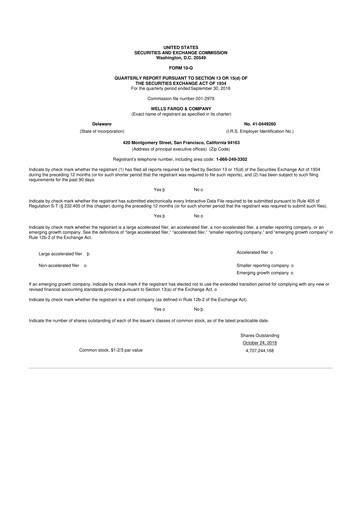 Thumbnail Wells Fargo 10-Q Quarterly Report FY2018 