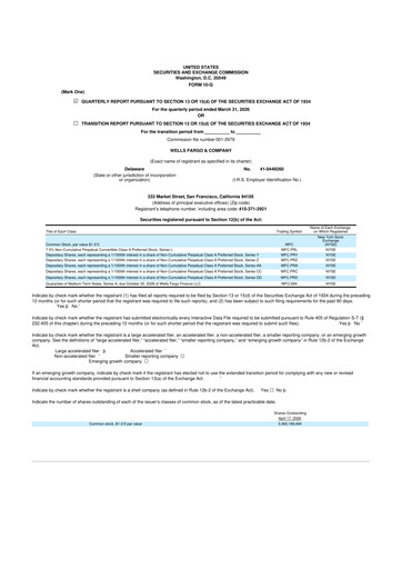 Miniature Wells Fargo 10-Q Rapport trimestriel  