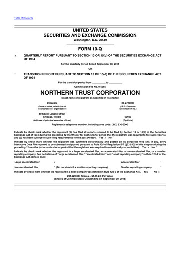 Thumbnail Northern Trust
 10-Q Quarterly Report FY2015 