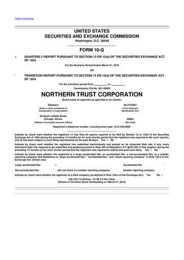 Thumbnail Northern Trust
 10-Q Quarterly Report FY2016 