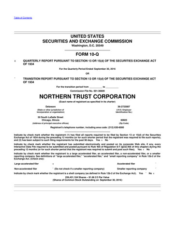 Thumbnail Northern Trust
 10-Q Quarterly Report FY2016 