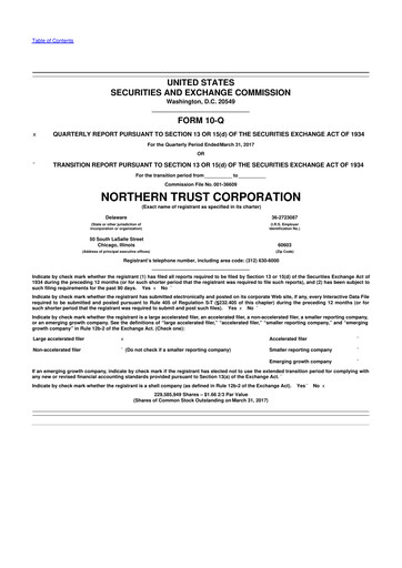 Thumbnail Northern Trust
 10-Q Quarterly Report FY2017 