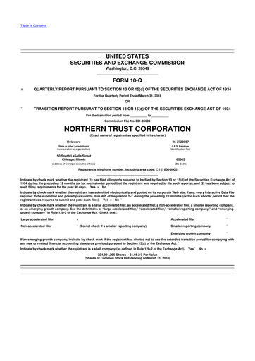 Thumbnail Northern Trust
 10-Q Quarterly Report FY2018 